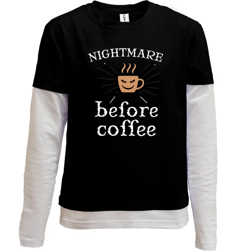 Комбинированный детский лонгслив, черный, Nightmare before coffee