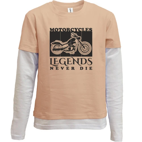 Комбинированный детский лонгслив, бежевый, Motorcycles - Legends never die