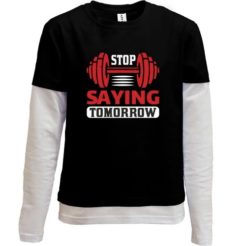 Комбінований дитячий лонгслів, чорний, Stop saying tomorrow