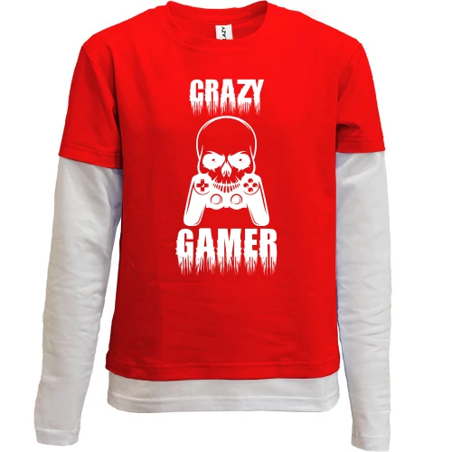 Комбинированный детский лонгслив, серый, Crazy Gamer
