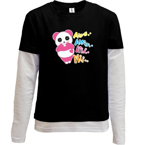 Комбінований дитячий лонгслів, Чорний, Pink Panda