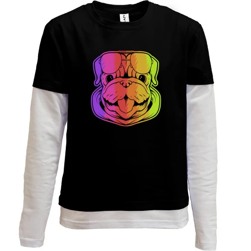 Комбінований дитячий лонгслів, чорний, Rainbow Dog