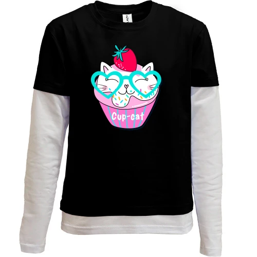 Комбинированный детский лонгслив, Черный, Cup Cat