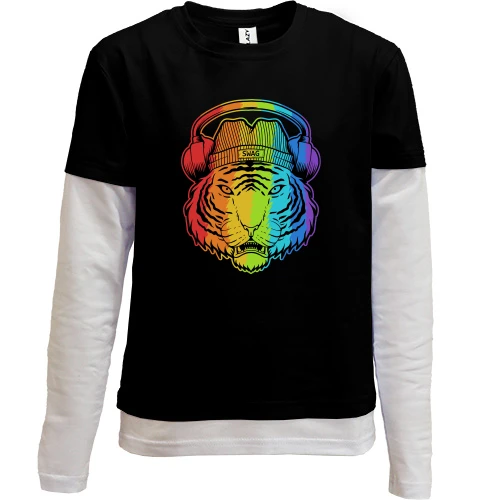 Комбинированный детский лонгслив, черный, Rainbow Tiger
