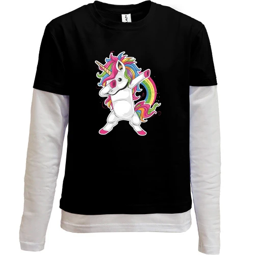 Комбинированный детский лонгслив, черный, Rainbow Unicorn