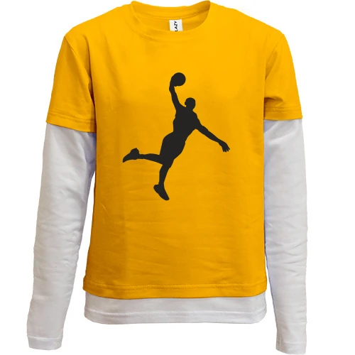 Комбинированный детский лонгслив, Синий, basketball
