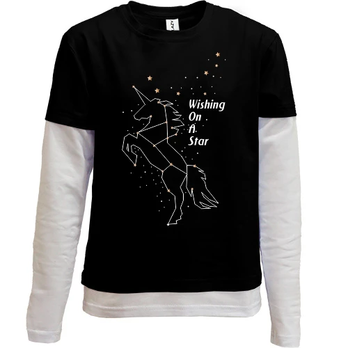 Комбінований дитячий лонгслів, Чорний, Wishing on a star
