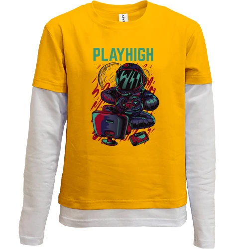 Комбинированный детский лонгслив, желтый, PlayHigh