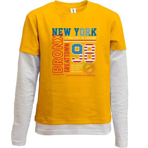 Комбинированный детский лонгслив, желтый, New York 98