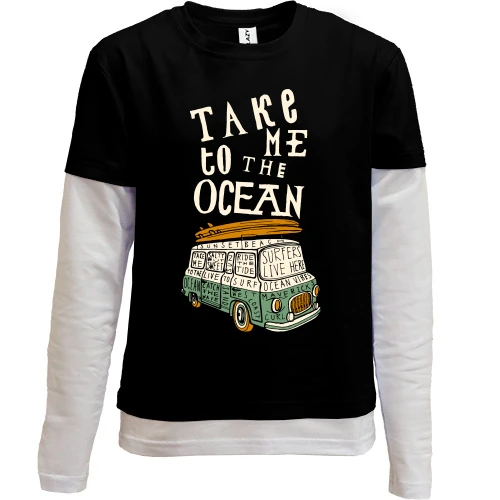 Комбинированный детский лонгслив, черный, Take me to the Ocean