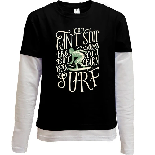 Комбинированный детский лонгслив, черный, You can't stop Surf