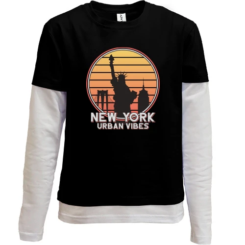 Комбинированный детский лонгслив, черный, New York Urban Vibes