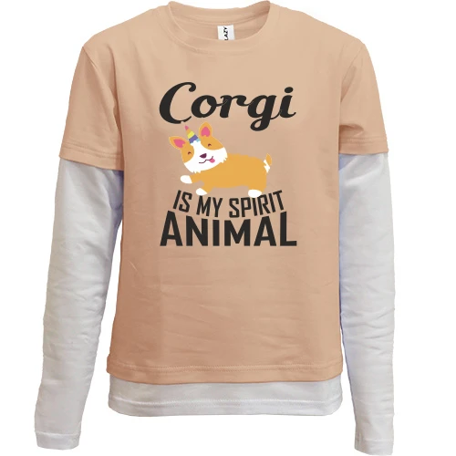 Комбинированный детский лонгслив, желтый, Corgi - is my spirit animal