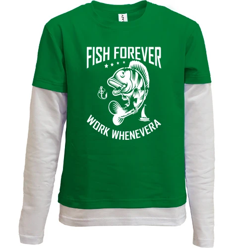 Комбинированный детский лонгслив, черный, Fish forever