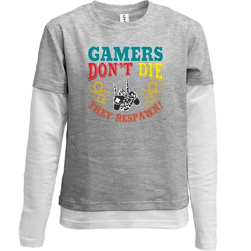 Комбинированный детский лонгслив, серый, Gamers not die