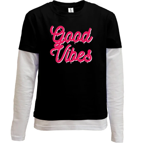 Комбинированный детский лонгслив, Черный, Good vibes