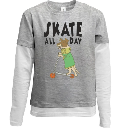 Комбинированный детский лонгслив, серый, Skate all day
