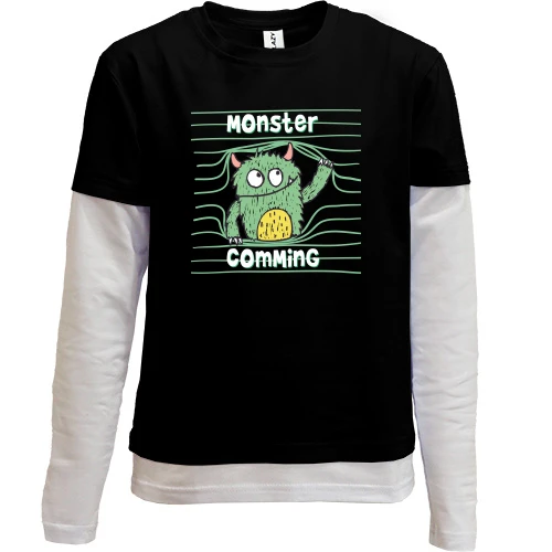 Комбинированный детский лонгслив, Черный, Monster coming