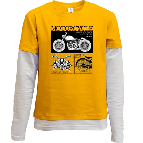 Комбинированный детский лонгслив Motorcycle Black and White