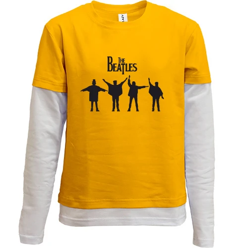Комбинированный детский лонгслив, желтый, с силуэтами The Beatles в стиле Help!