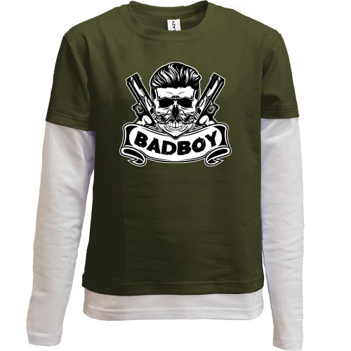 Комбинированный детский лонгслив, Хаки, Bad Boy Skull
