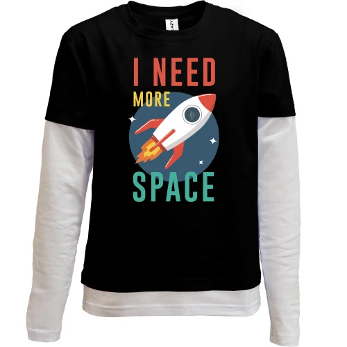 Комбинированный детский лонгслив, черный, I need more space с ракетой
