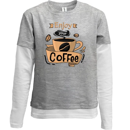 Комбинированный детский лонгслив, серый, Enjoy your coffee