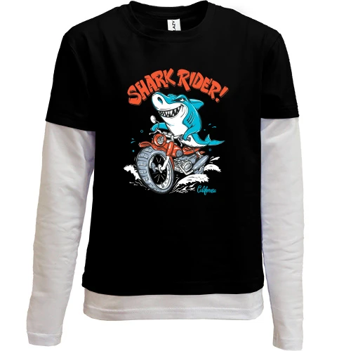 Комбинированный детский лонгслив, Черный, Shark Rider