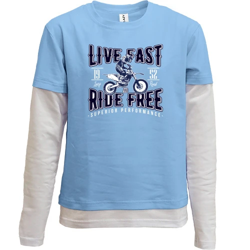 Комбинированный детский лонгслив, Синий, Live Fast Ride Free