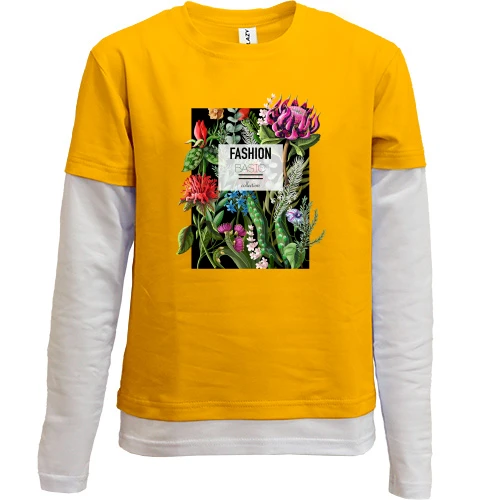 Комбинированный детский лонгслив, желтый, Flowers Fashion