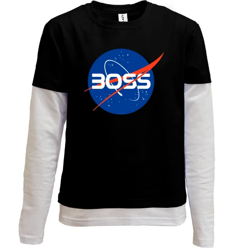 Комбинированный детский лонгслив, черный, Nasa Boss