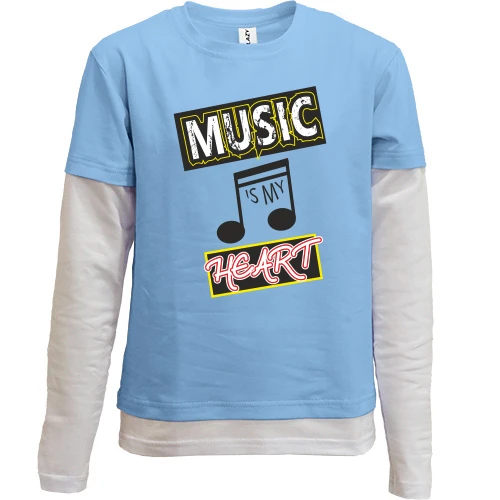 Комбинированный детский лонгслив Music is my heart