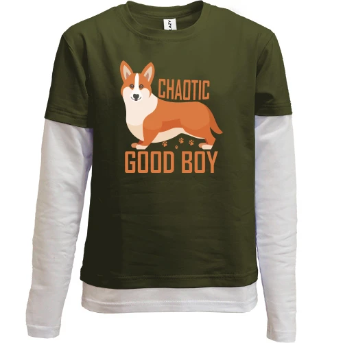 Комбинированный детский лонгслив, черный, Chaotic good boy