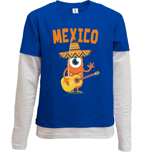 Комбинированный детский лонгслив, синий, Mexico