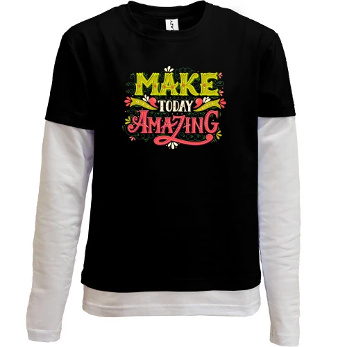 Комбінований дитячий лонгслів, Чорний, Make Today Amazing