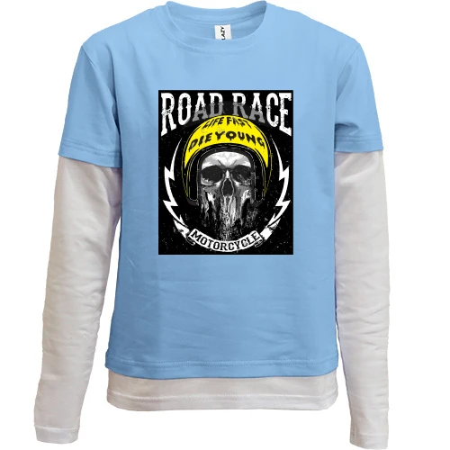 Комбинированный детский лонгслив, Синий, Road Race