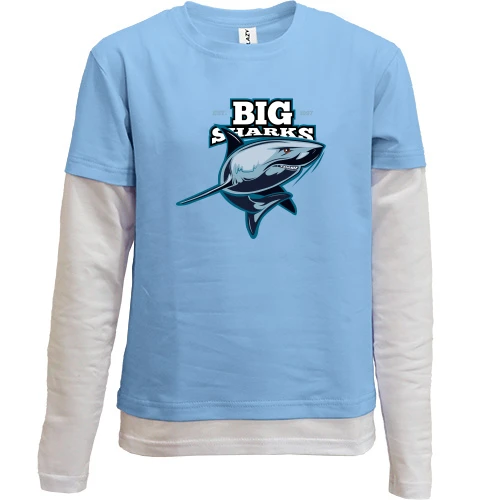 Комбинированный детский лонгслив, синий, Big Sharks