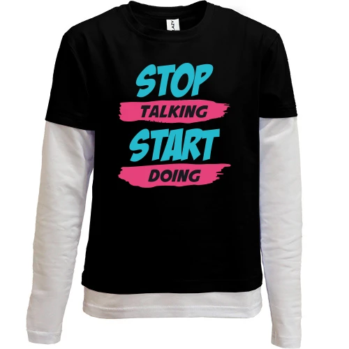 Комбінований дитячий лонгслів Stop talking - Start doing