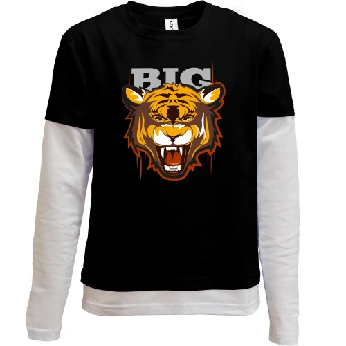 Комбинированный детский лонгслив, черный, BIG с рычащим тигром