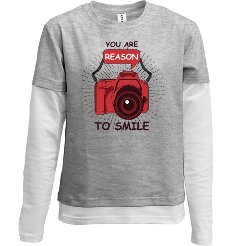Комбінований дитячий лонгслів, Сірий, You are reason to smile