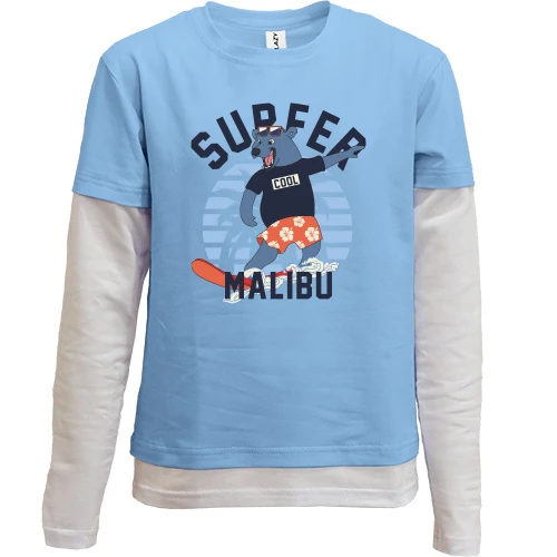 Комбинированный детский лонгслив, синий, Surfer Malibu Bear