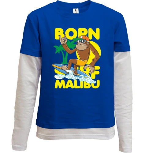 Комбинированный детский лонгслив, синий, Born Malibu Monkey