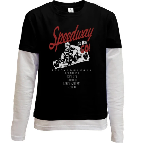 Комбинированный детский лонгслив, Черный, Speedway