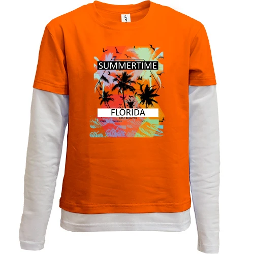 Комбинированный детский лонгслив, оранжевый, Summertime Florida