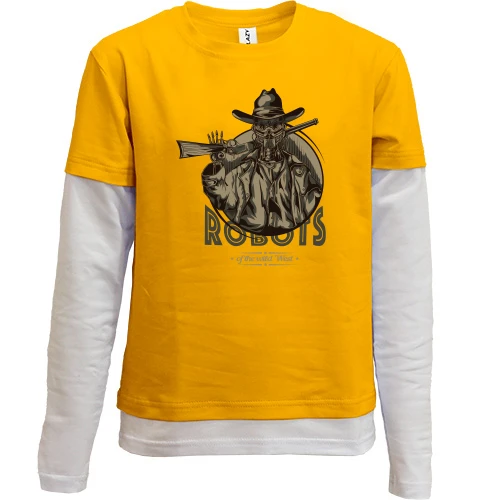 Комбинированный детский лонгслив, желтый, Robots of the wild West