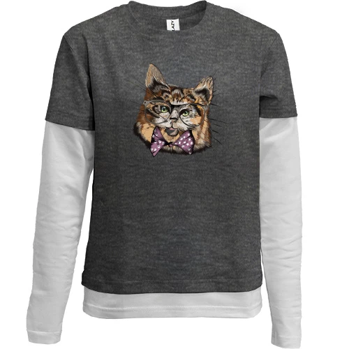 Комбинированный детский лонгслив, серый, Cat Hipster Mind