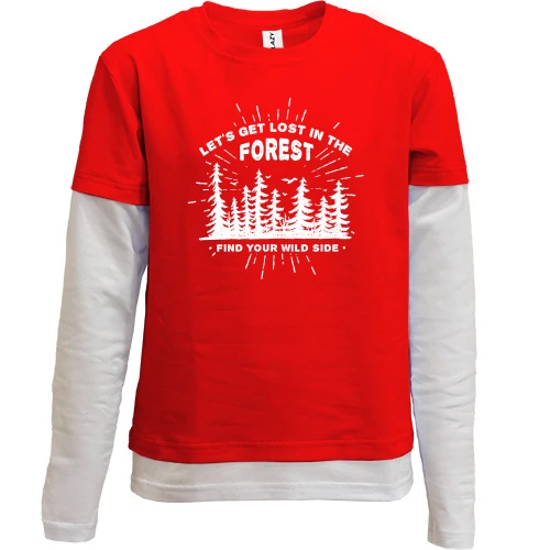 Комбинированный детский лонгслив, Красный, Let's get Lost in the Forest