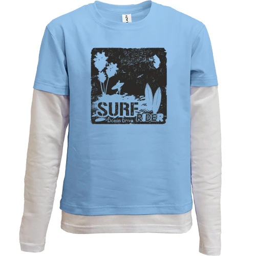 Комбинированный детский лонгслив, синий, Surf ride Ocean drive