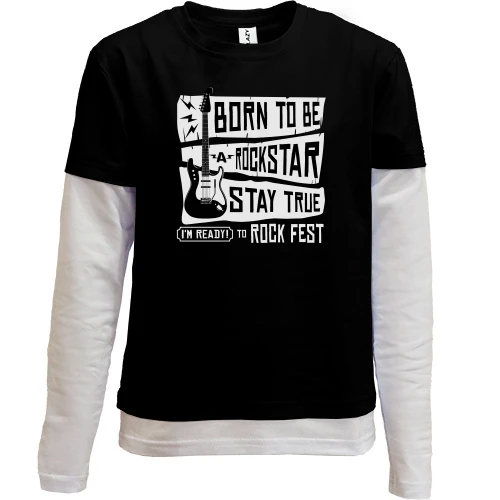 Комбинированный детский лонгслив, Черный, Born to be a Rockstar