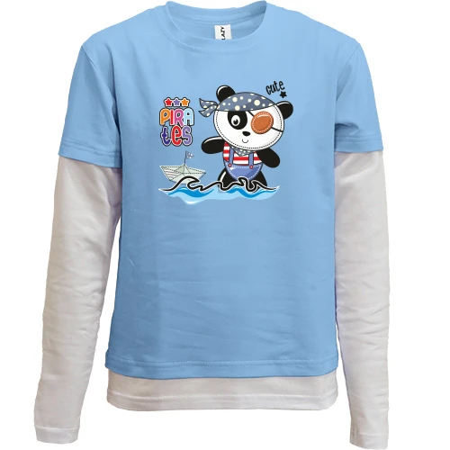 Комбінований дитячий лонгслів, Синій, Cute Pirates Panda